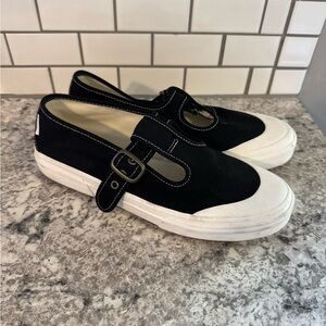 Vans Black Canvas Mary Jane Loafers with White Toe